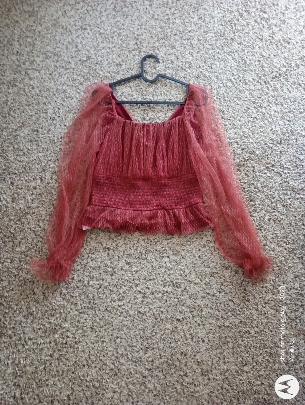 Anthropologie Tulle V-Neck Blouse Sheer Long Sleeve Pink Medium - Picture 6 of 9